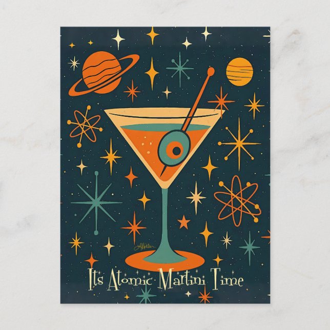 Its Atomic Martini Time Cosmic Stars Postcard (Front)