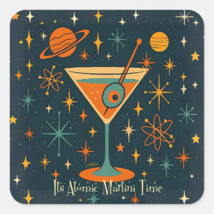 Its Atomic Martini Time Cosmic Stars Square Sticker