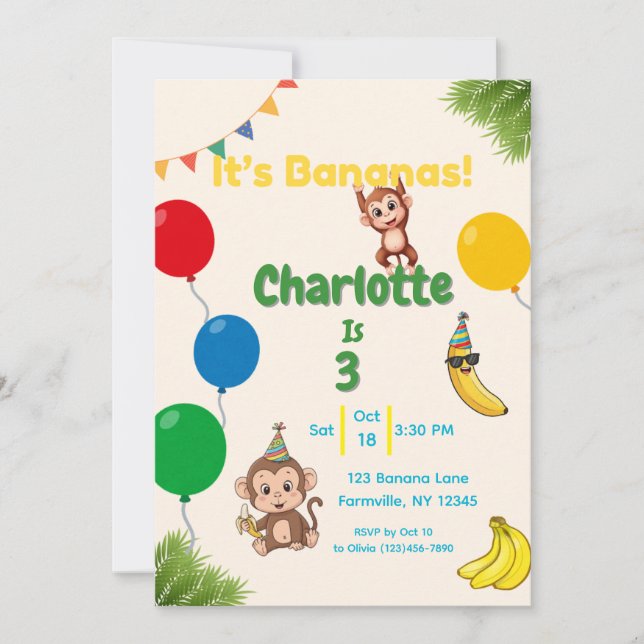 It's Bananas Birthday- Time Flies Invitation (Front)