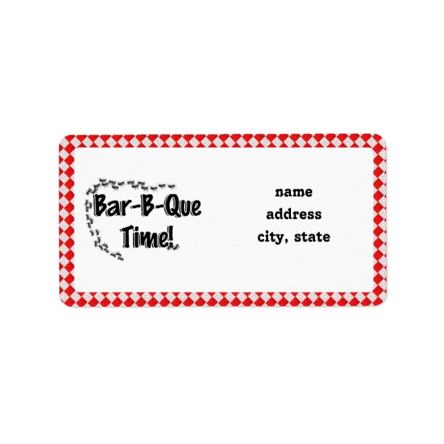 It's BBQ Time! Red Chequered Table Cloth w/Ants Label (Front)