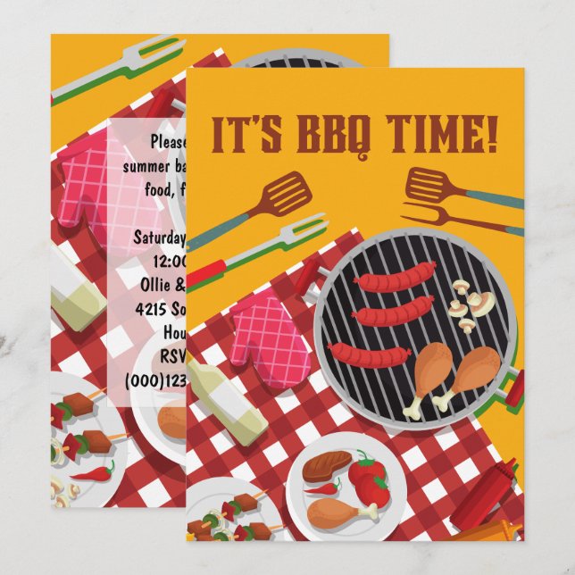 It's BBQ Time, Summer Barbecue Cookout Invitation (Front/Back)