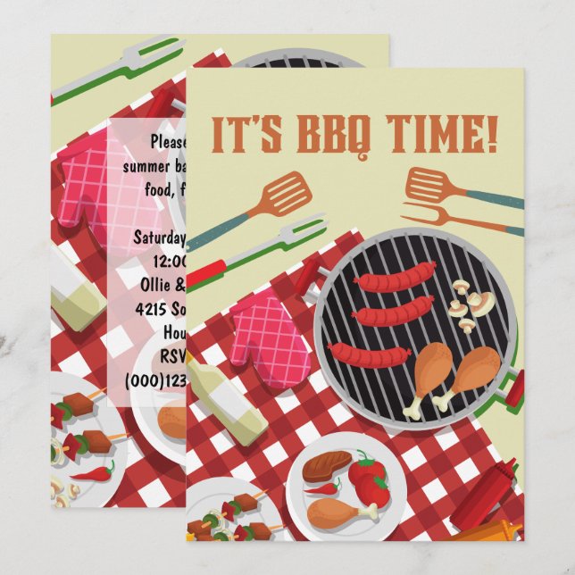 It's BBQ Time, Summer Barbecue Cookout Invitation (Front/Back)