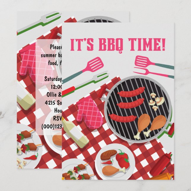 It's BBQ Time, Summer Barbecue Cookout Invitation (Front/Back)