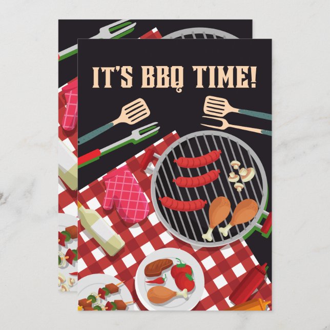It's BBQ Time, Summer Barbecue Cookout Invitation (Front/Back)
