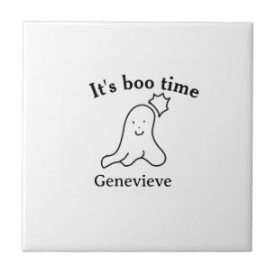 It's boo time name Halloween date time ghost black Tile