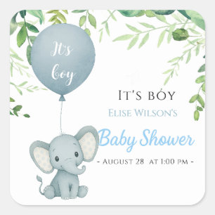 It's boy! Cute little elephant  baby with balloon Square Sticker