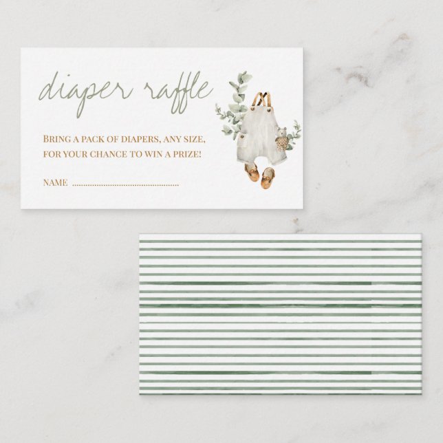 It's Boy Eucalyptus Boho Minimalist Diaper Raffle Enclosure Card (Front/Back)