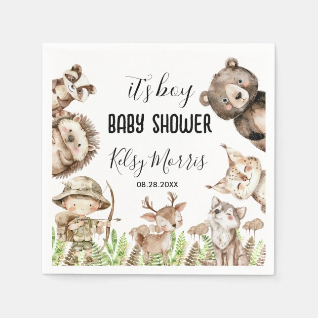 its boy Rustic Woodland Baby Shower Invite Napkin (Front)