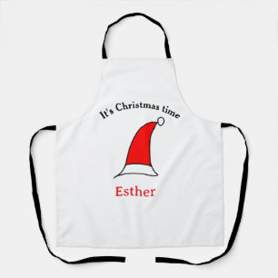 It's Christmas time Santa red hat name simple fun Apron