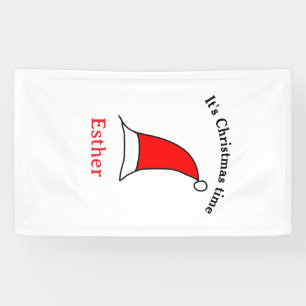 It's Christmas time Santa red hat name simple fun Banner