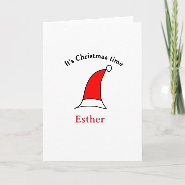 It's Christmas time Santa red hat name simple fun Card (Front)