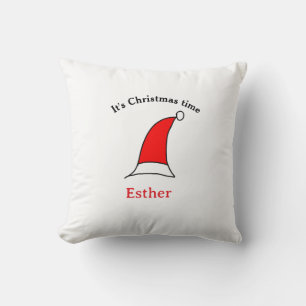 It's Christmas time Santa red hat name simple fun Cushion