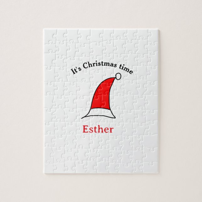 It's Christmas time Santa red hat name simple fun Jigsaw Puzzle (Vertical)