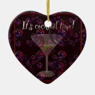 It's cocktail time, fun martini bubbles pattern ceramic tree decoration