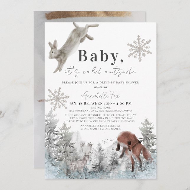 It's Cold Outside Animals Drive-by  Baby Shower Invitation (Front/Back)