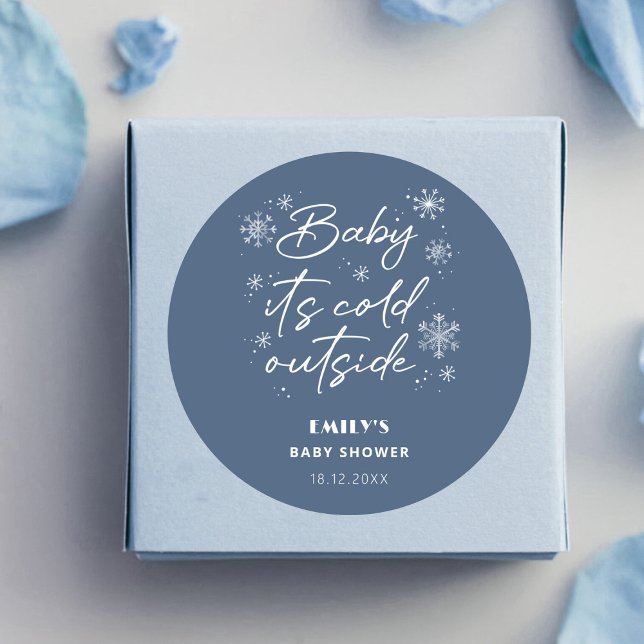 It's cold outside blue baby shower classic round sticker (Creator Uploaded)