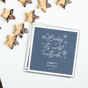 It's cold outside blue baby shower napkin