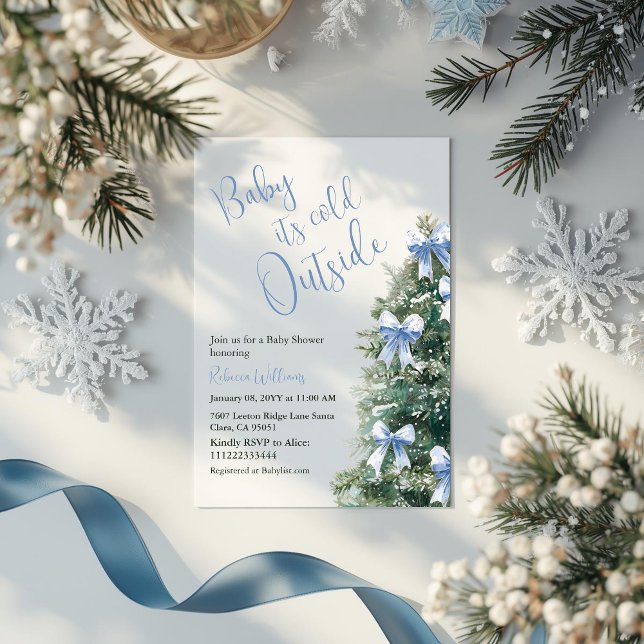 It's Cold Outside Blue Bow Winter Boy Baby Shower Invitation (Creator Uploaded)