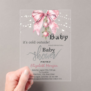 It's Cold Outside Bow Balls Lights Baby Shower Acrylic Invitations
