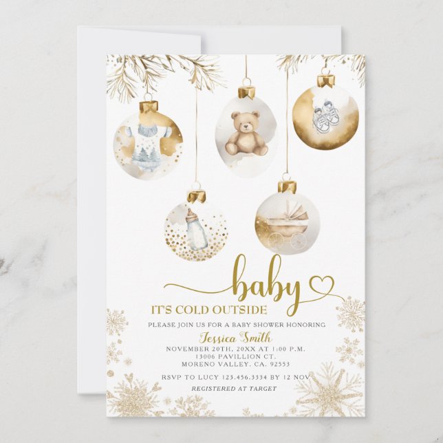 It's Cold Outside Christmas Ornament Baby Shower Invitation (Front)