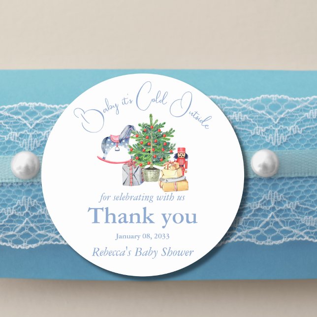 It's Cold Outside Christmas Tree Boy Baby Shower Classic Round Sticker (Creator Uploaded)