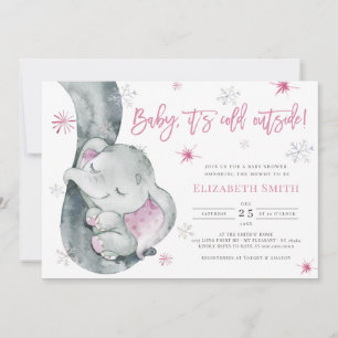 It's Cold Outside Elephant Winter Girl Baby Shower Invitation