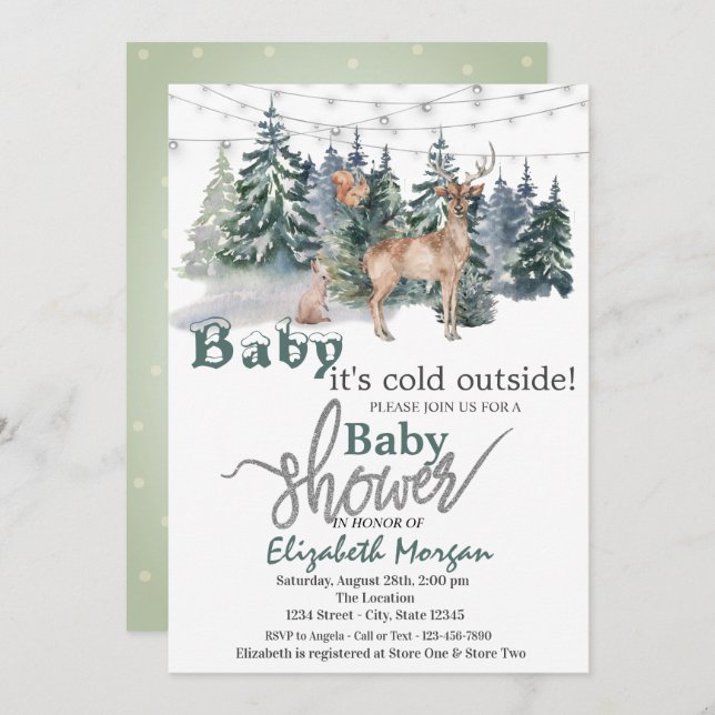 It's Cold Outside Forest Reindeer Baby Shower Invitation (Front/Back)