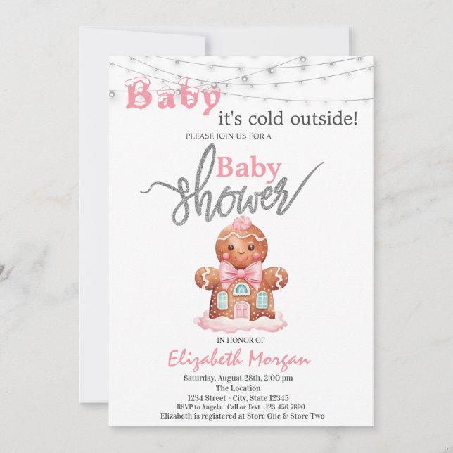 It's Cold Outside Gingerbread Girl Baby Shower  Invitation (Front)