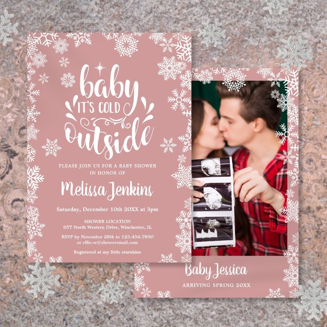 It's Cold Outside Girl Photo Winter Baby Shower Invitation (It's Cold Outside Girl Photo Winter Baby Shower Invitation)