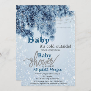 It's Cold Outside Pine Tree Branches Baby Shower  Invitation