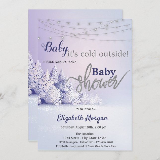 It's Cold Outside Pine Tree Forest Baby Shower Invitation (Front/Back)