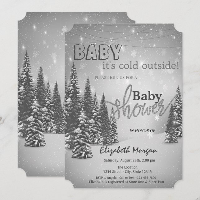 It's Cold Outside Pine Trees Baby Shower Invitation (Front/Back)