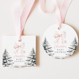 It's Cold Outside Pink Bow Baby Shower Favour Tags