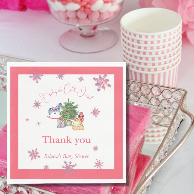 It's Cold Outside Pink Girl Winter Baby Shower  Napkin (Creator Uploaded)