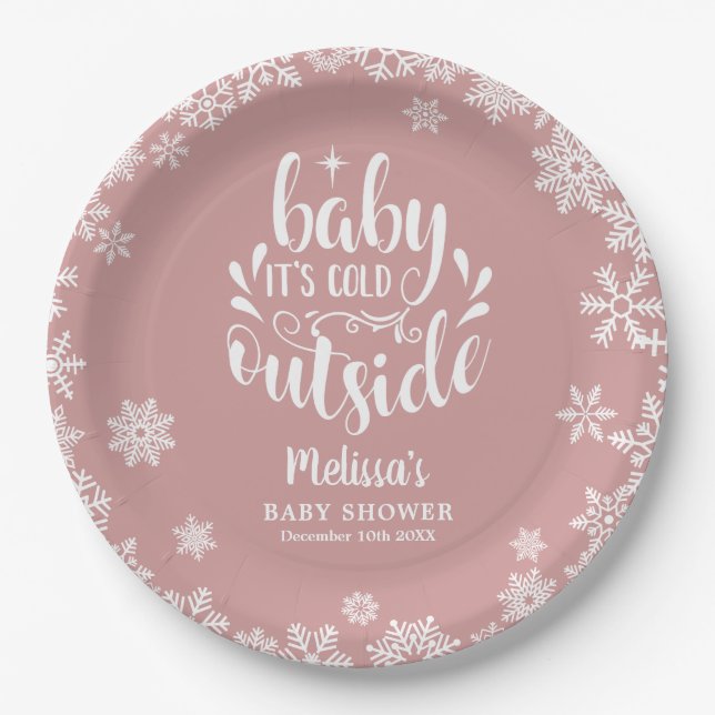It's Cold Outside Pink Girl Winter Baby Shower Paper Plate (Front)