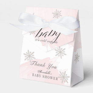 It's Cold Outside Pink Watercolor Baby Shower Favour Box