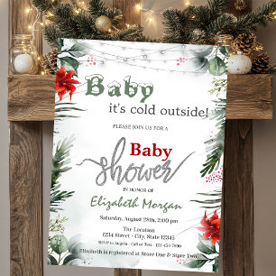 It's Cold Outside Poinsettia Branches Baby Shower  Invitation