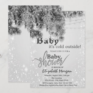 It's Cold Outside Silver Branches Baby Shower  Invitation