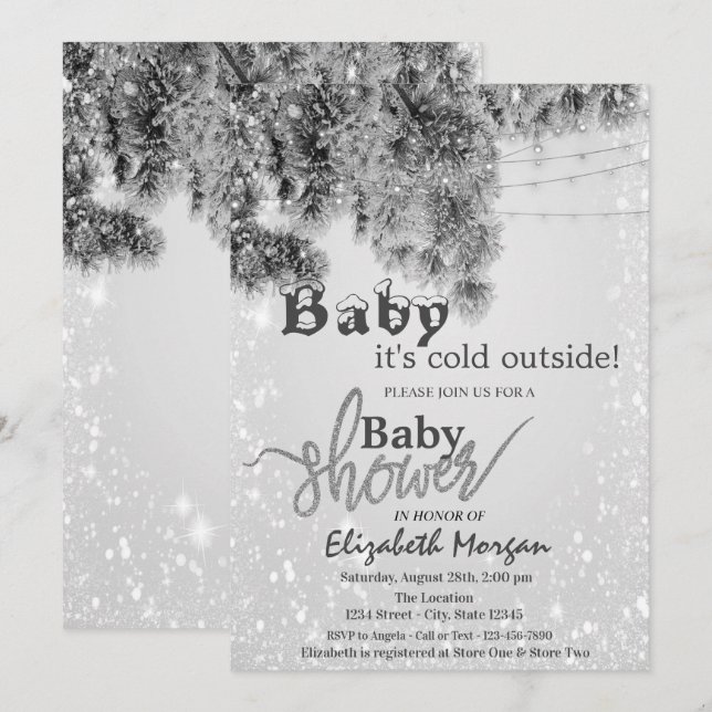 It's Cold Outside Silver Branches Baby Shower  Invitation (Front/Back)