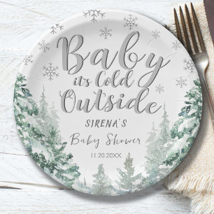 It's Cold Outside Silver Forest Winter Baby Shower Paper Plate