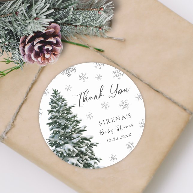 It's Cold Outside | Snow Winter Tree Baby Shower Classic Round Sticker (Creator Uploaded)