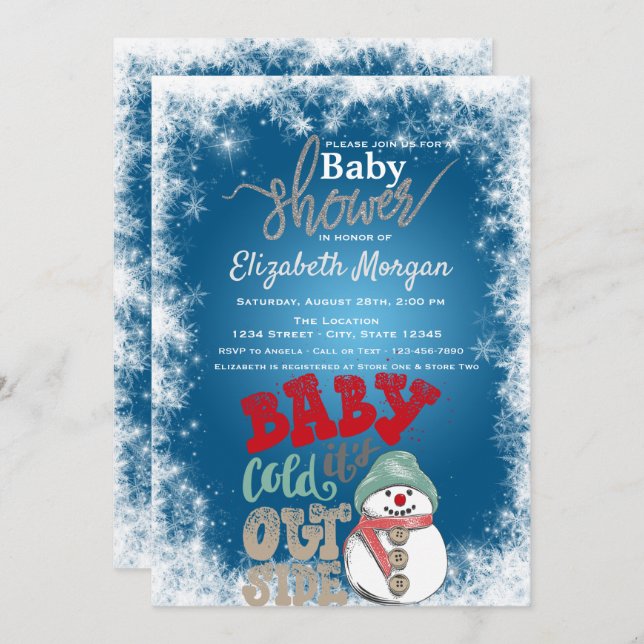 It's Cold Outside,Snowman Snowflakes  Baby Shower Invitation (Front/Back)