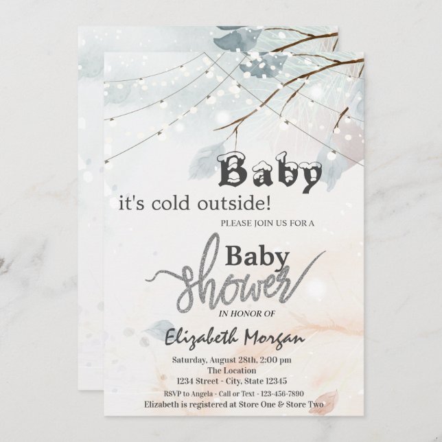 It's Cold Outside Tree Branch Baby Shower Invitation (Front/Back)