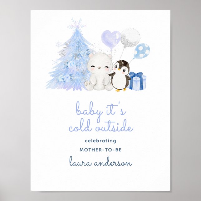 It's Cold Outside Watercolor Winter Baby Shower Poster (Front)