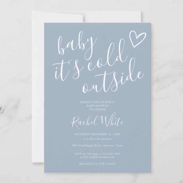 Its Cold Outside Winter Baby Shower Dusty Blue Invitation (Front)