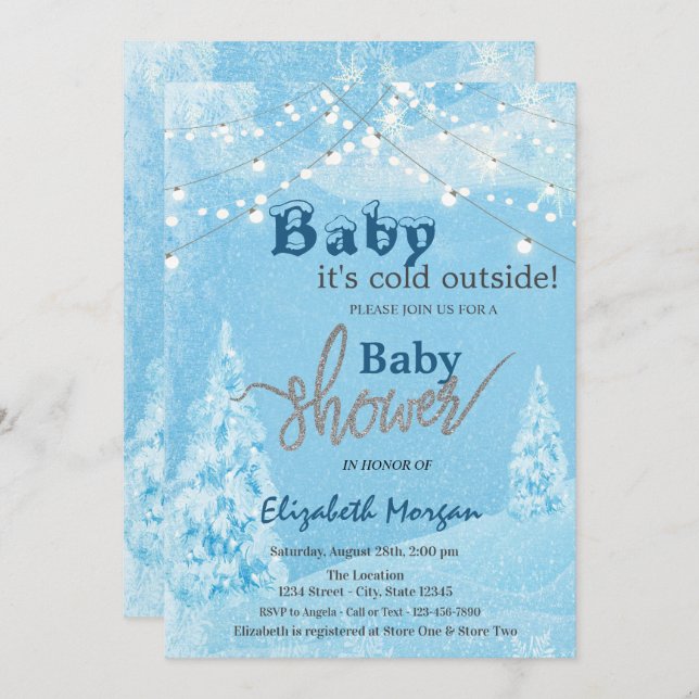 It's Cold Outside Winter Forest Baby Shower Invitation (Front/Back)