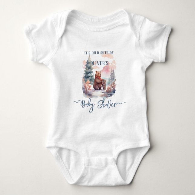 Its Cold Outside Winter Forest Bears Baby Shower Bodysuit (Front)