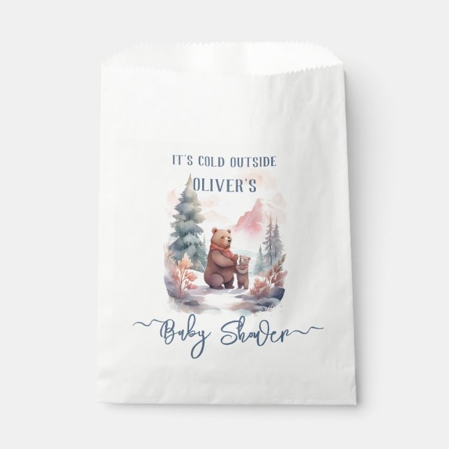 Its Cold Outside Winter Forest Bears Baby Shower Favour Bags (Front)