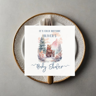 Its Cold Outside Winter Forest Bears Baby Shower Napkin