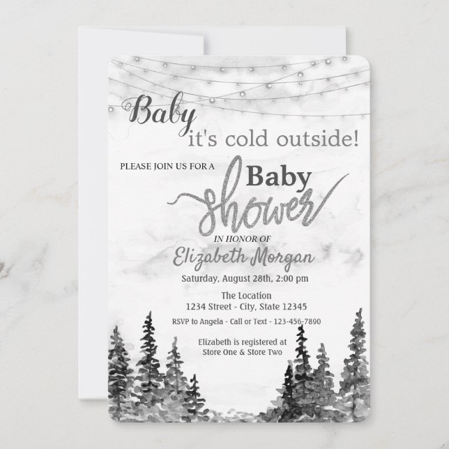 It's Cold Outside Winter Forest Grey Baby Shower Invitation (Front)